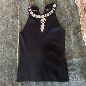 Michelle Nicole Black Knit Cutout Tank Rhinestones